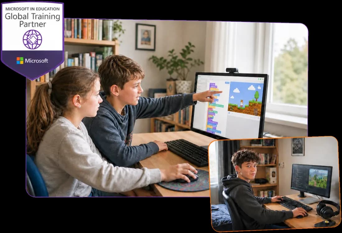 Nasmijani dječak za laptopom nakon uspješnog časa kursa programiranja